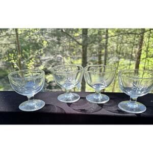 Vtg 1950’s Set of 4 Blown Glass 8-Point Cut Star Low Sherbets -A52